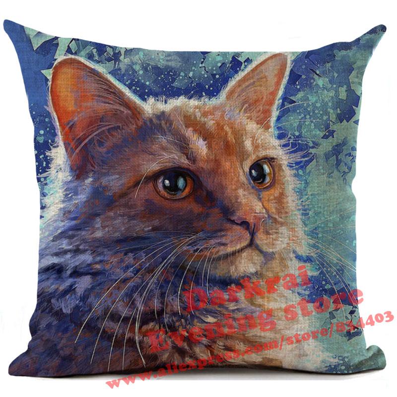 Чехол на подушку с котенком Льняная наволочка с принтом котенка Декоративные подушки для гостиной Дивана Домашний декор Наволочка xсм