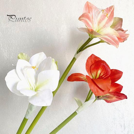 Artificial Flower 22" Real Touch Amaryllis Bouquet Long Stem Fake Silk with High Simulation 2 Full Blooms And 1 Bud for Home Office Vase Floral