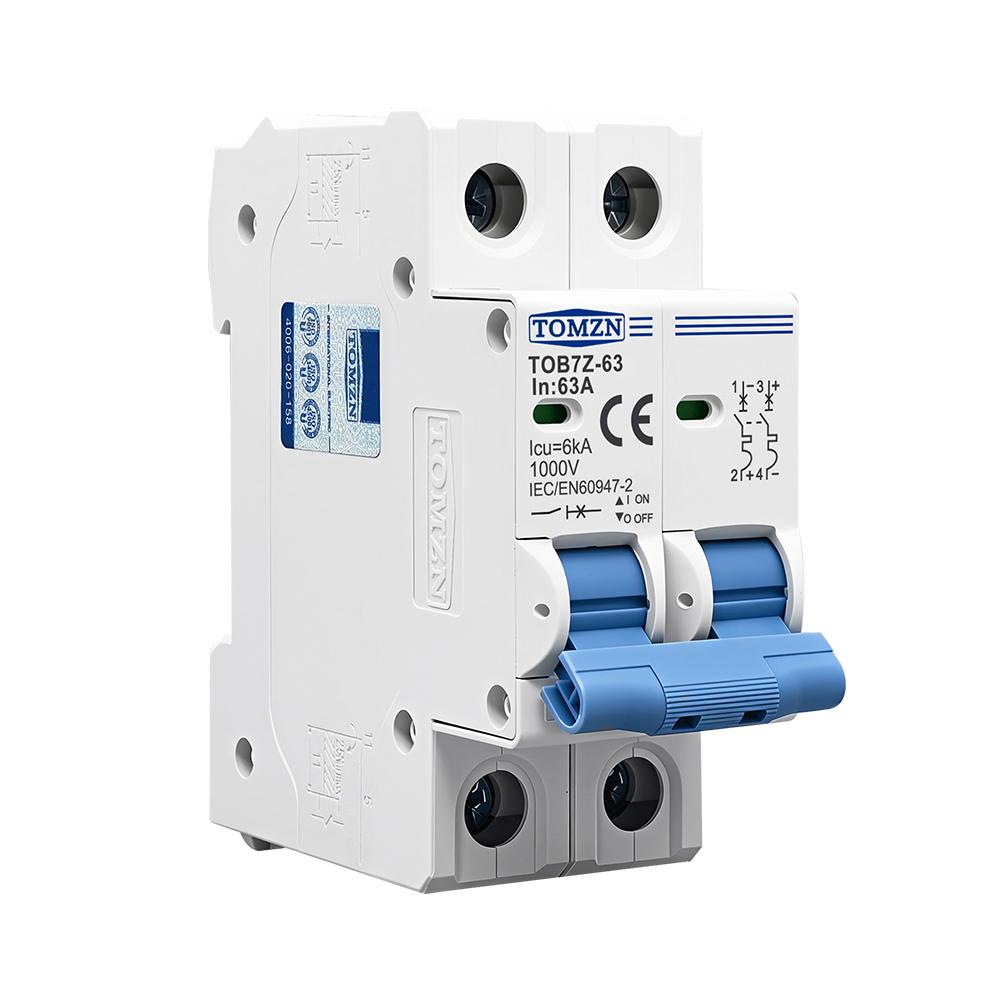 TOMZN 2P DC 1000V Миниатюрный автоматический выключатель для солнечных систем 3А 6А 10А 16А 20А 25А 32А 40А 50А 63А DC MCB для PV системы
