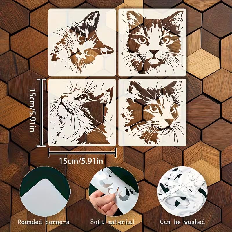 Cat Stencils for Painting Walls 4Pcs Kitten Pattern Hollow Molds Reusable for Home Decor and Scrapbooking DIY Crafts