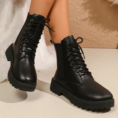 Модные ботинки Rimocy на платформе в стиле милитари для женщин, черные, из искусственной кожи, на шнуровке, ботильоны, женские ботинки на толстой подошве, нескользящие, осенне-зимние