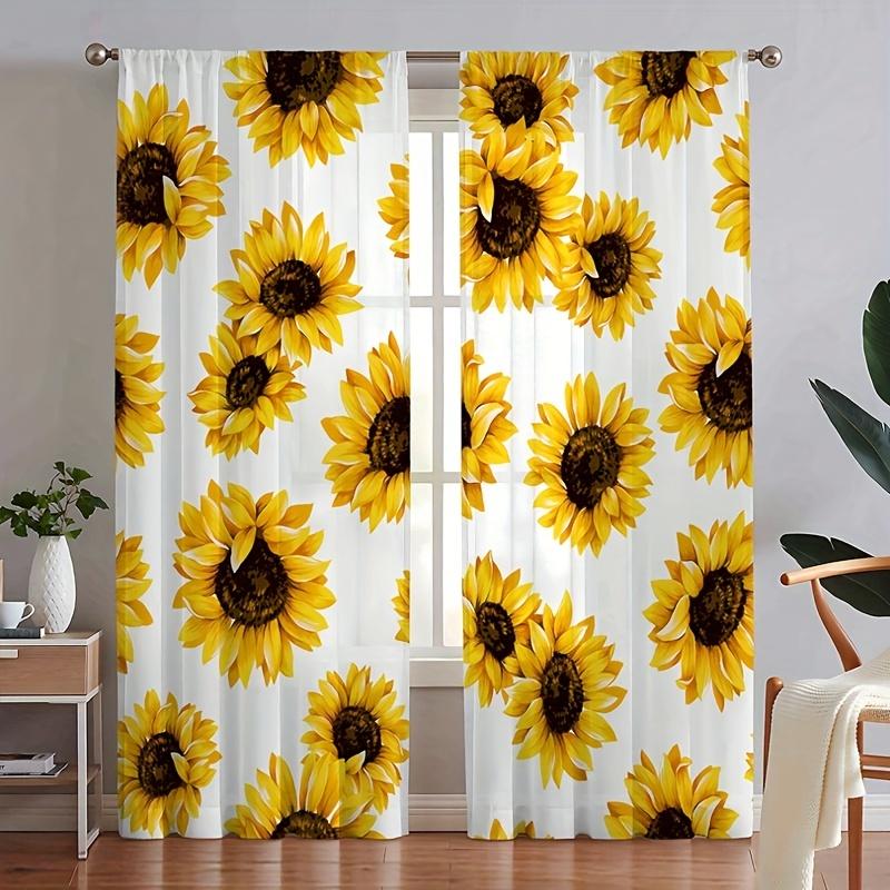 2-панельная занавеска с принтом подсолнухов, скандинавский карманный солнцезащитный тент для окон для спальни, офиса, кухни, гостиной, кабинета, дома