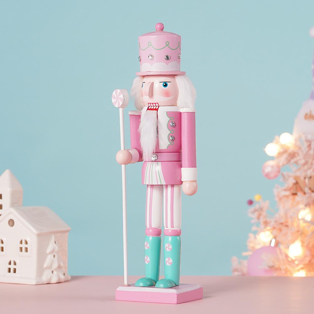 30CM Wooden Nutcracker Ornament Candy Series Soldier Statues Handcraft Doll Toy Home Office Decoration Statues Christmas Gift