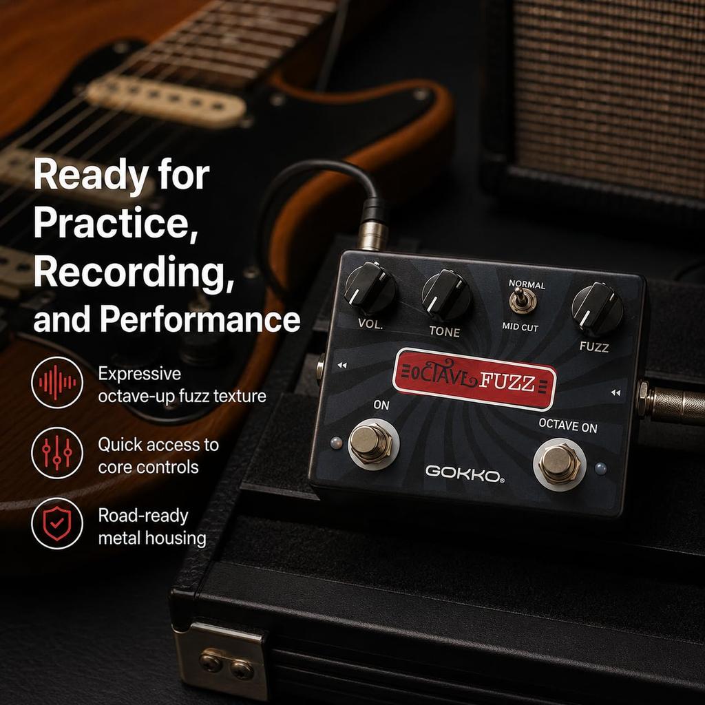 GOKKO OCTAVE FUZZ Гитарный эффект фузз Искажение Гитарный эффект Педаль Переключатель Истинная Прочная Алюминиевая Конструкция GK-31 - Педаль Октава Вверх, (с средней высотой и
