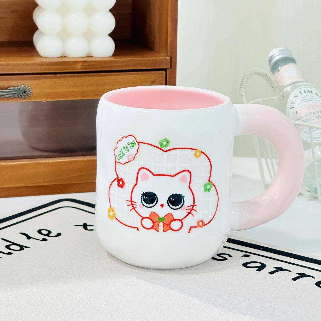 Cat Cup Household Set High Temperature Resistant Water Cup with Lid Spoon Cartoon Mug High Appearance Large Capacity Ceramic Cup