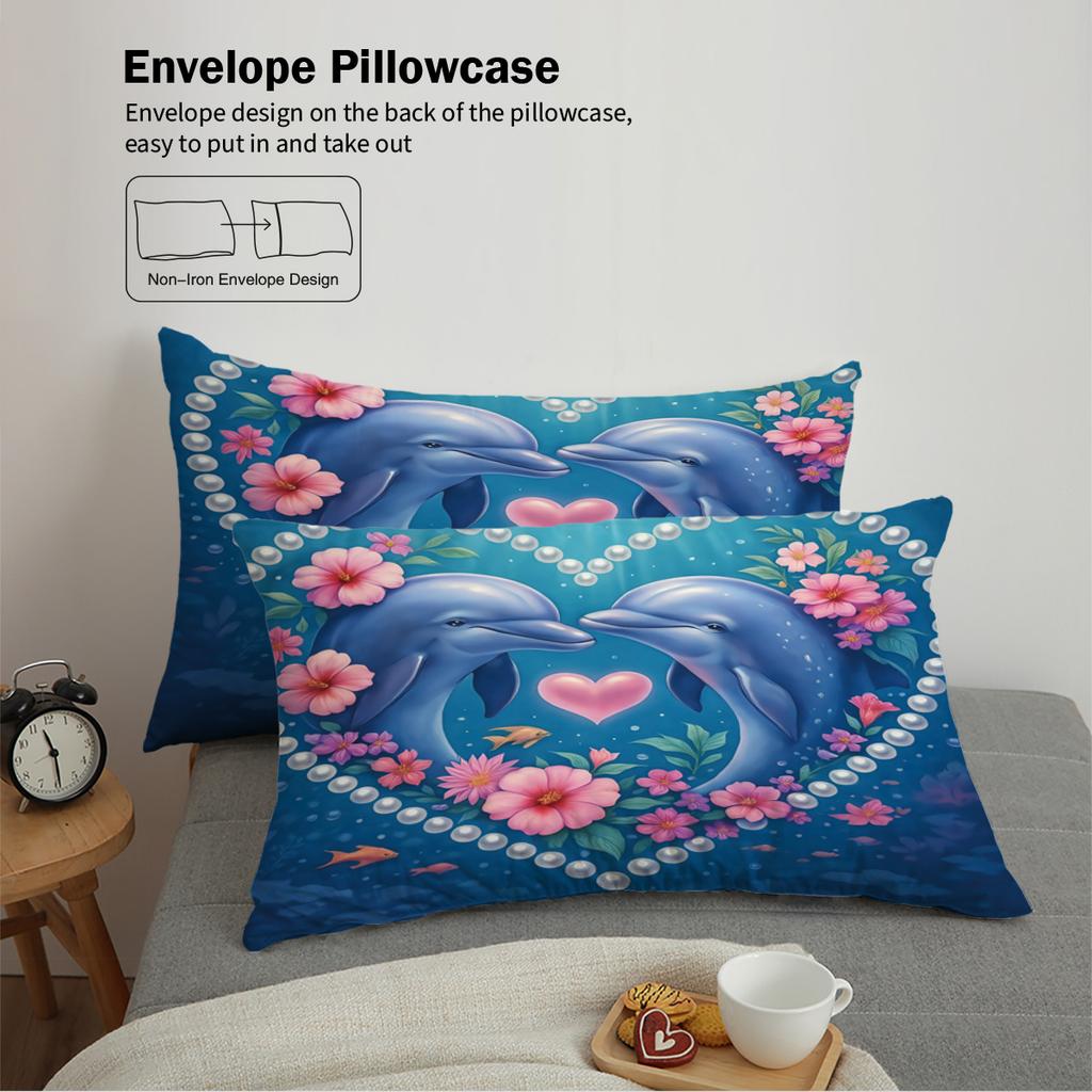3 Romantic Blue Jumping Dolphin Print Duvet Covers Set 1 Down Duvet Cover+2 Pillowcases Coreless. Soft And Comfortable