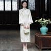 Elegant Embroidered Velvet-Lined Long Sleeve Cheongsam Dress Women Winter Thick Warm Retro Style