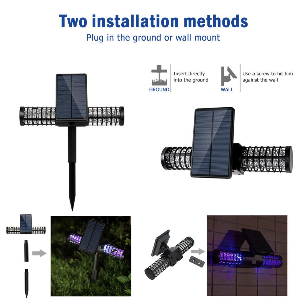 Уничтожитель комаров УФ-светодиодная лампа IP65 Водонепроницаемая ловушка для насекомых Светильник с солнечной батареей USB для зарядки комаров и муравьев