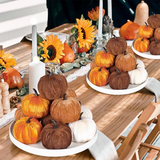 Artificial Velvet Pumpkin Decoration Foam Faux Flocked Pumpkin for Fall Harvest Party Thanksgiving Halloween