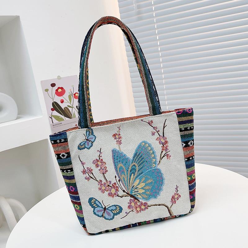 Cartoon Embroidered Canvas Handbag Women's Bag Casual Handbag Office Worker Small Satchel