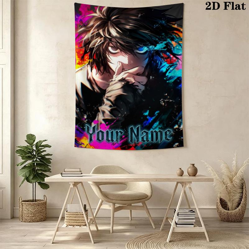 Name Custom Death Note Anime Wall Tapestry Aesthetic Wall Hanging Printed Fabric Blanket Decorative Tapestries for Bedroom Living Room Home Decor