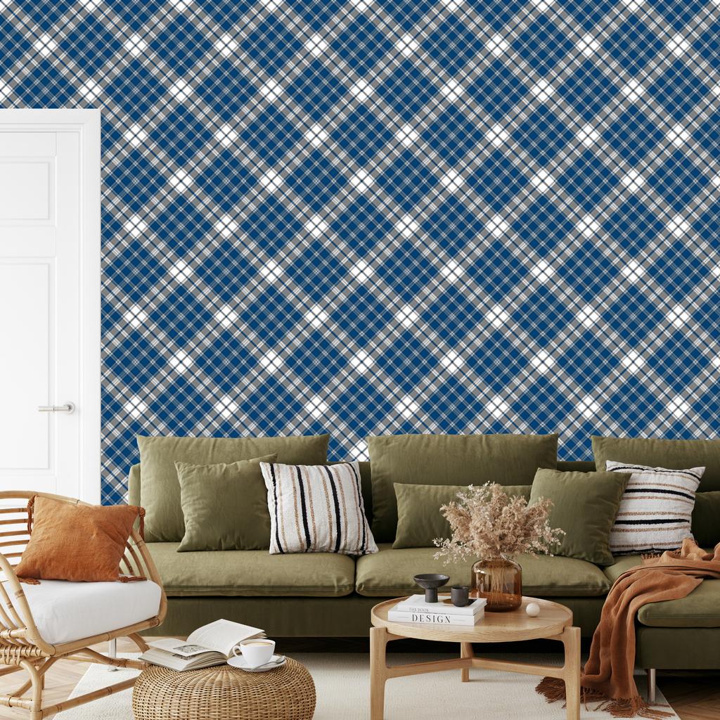 Blue and Gray Checkered Wallpaper for Living Room and Bedroom 50x1000