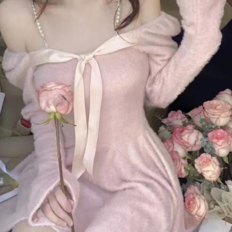 Осень 2023, милое элегантное платье, офисное женское повседневное платье с длинными рукавами, женское вечернее тонкое мини-платье, корейское модное шикарное платье