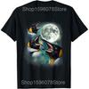 Three Penguin Moon Funny Birds Howling T Shirts Unisex Pure Cotton Humor Streetwear Tee Shirt Short Sleeve Unisex Loose Clothing