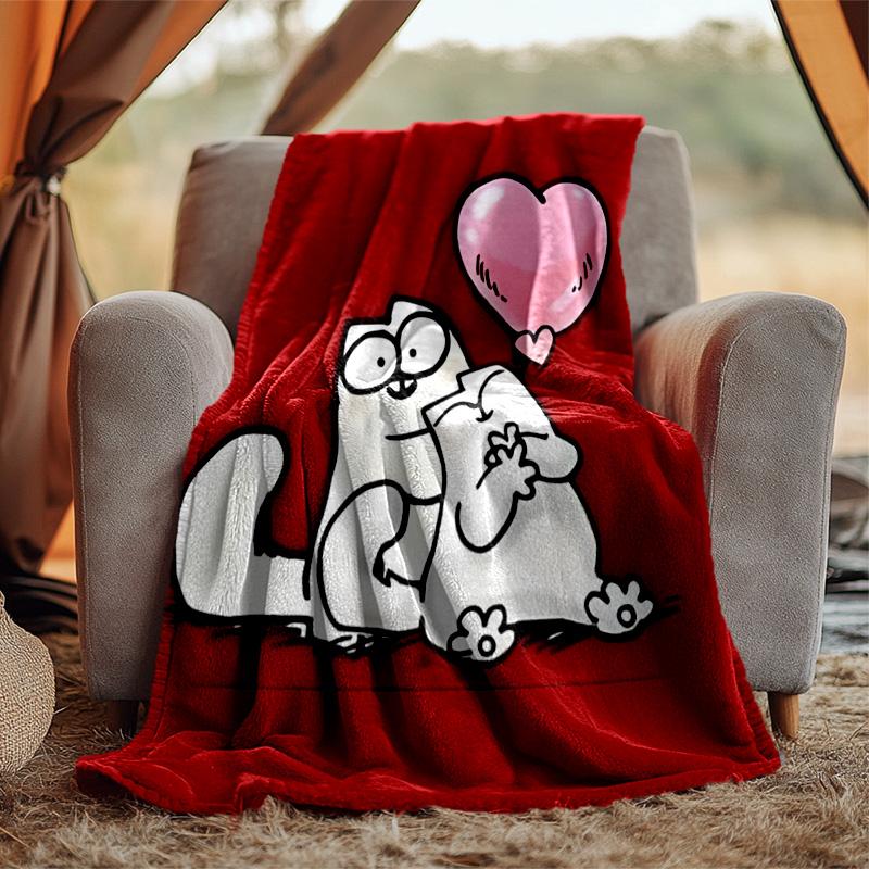 Simon'S Cat Flannel Blanket Soft Warm All-Season Throw, Design for Camping, Car Travel, Hiking Sofa, Bed, Office Perfect Gift for Parties