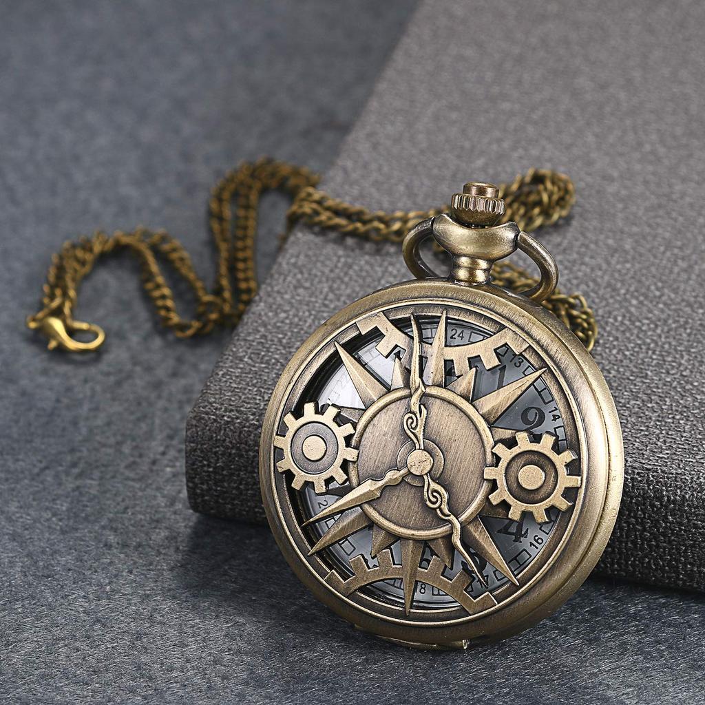 JEWELRYWE Карманные часы Скелетон Антикварные аналоговые часы с подвеской Карманные часы Водонепроницаемые сплав бронза Церемония совершеннолетия День рождения Годовщина