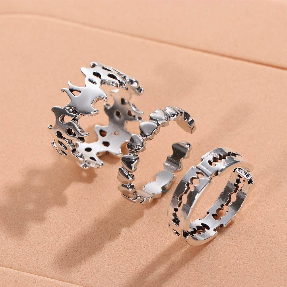 Корейский ретро полые кольца с пламенем огня набор для мужчин и женщин геометрическое сердце любовь открытый палец кольцо регулируемые простые ювелирные изделия подарки