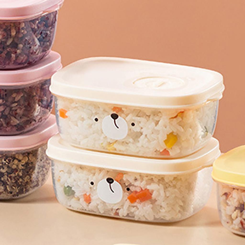 Контейнеры для хранения продуктов с крышками Сохранение свежести Подходят для микроволновой печи Мультяшные контейнеры для заморозки Бежевый