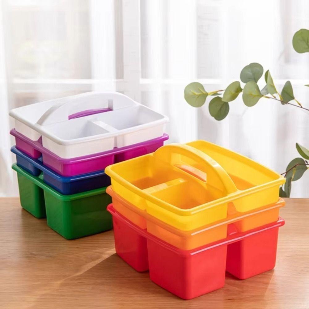 6Pcs/Set with Handles Plastic Storage Organizer 3 Compartments Divided Basket Bin  Pen