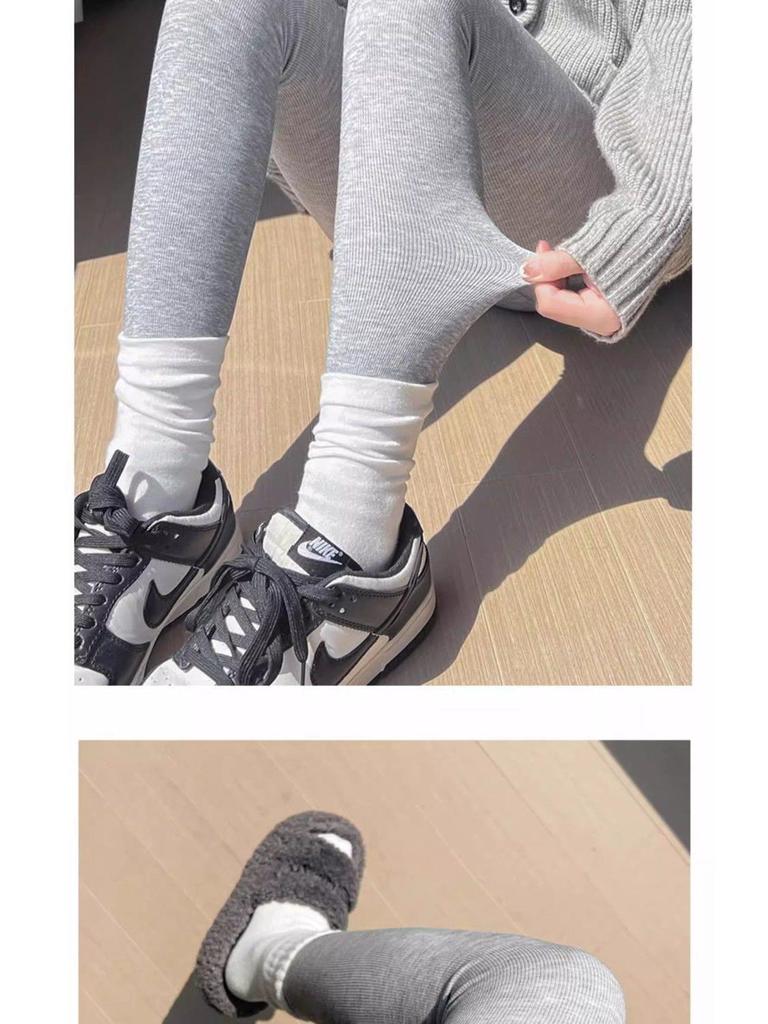 Женские леггинсы цвета овсянки с флисовой подкладкой: Теплые и стройнящие колготки осенне-зимнего уличного стиля для 2025 года