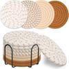 1 Set Drink Coasters with Stand, Minimalist Cotton Weave, Absorbent Coaster Set, for Home Decoration Desktop Protection