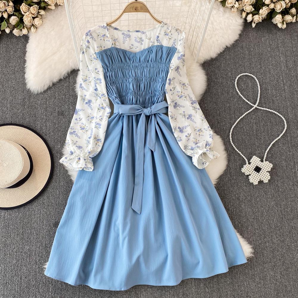 Женское платье с длинными рукавами и цветочным принтом, весенние элегантные винтажные вечерние платья с тонкой талией