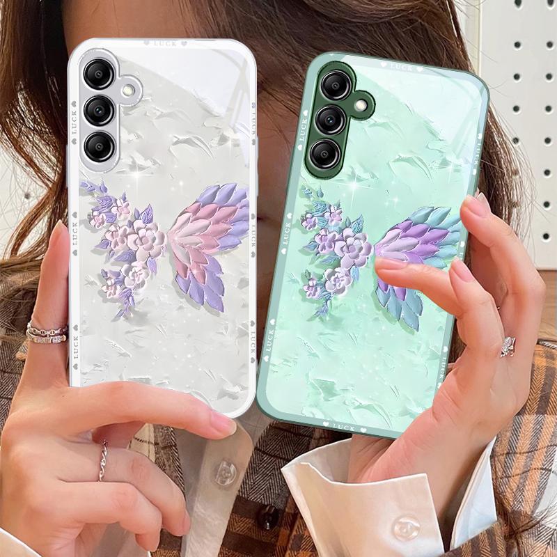 Чехол-бабочка в форме цветка для Samsung Galaxy A14 4G 20 30 52 20S 21S 22 A32 33 34 42 50 51 53 54 70 71 72 73 5G Стеклянный чехол для телефона