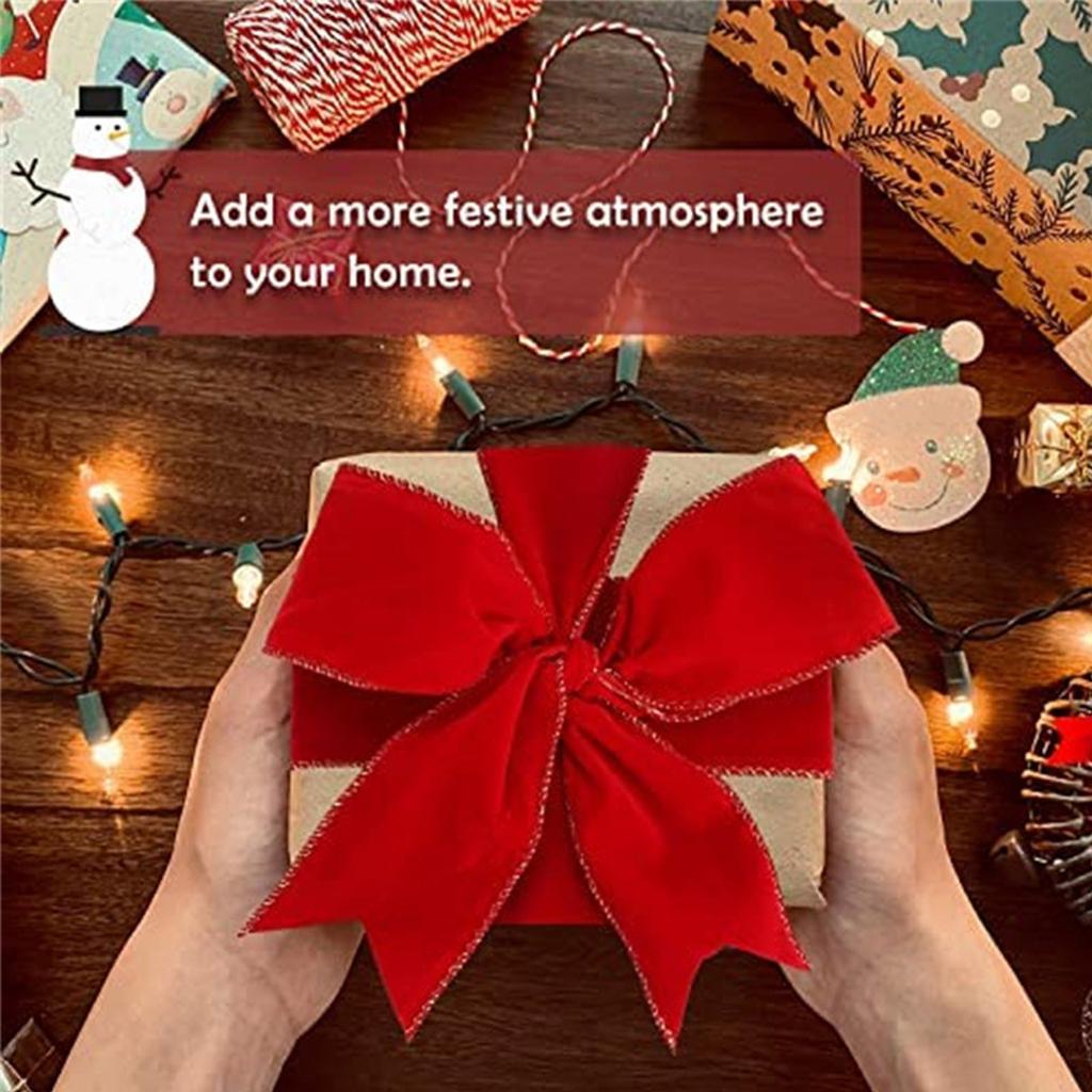 Рождественский бант из ленты, красный бархат с золотой отделкой, декоративная лента 2,5 дюйма