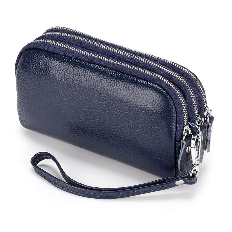 Women Long Wallet Genuine Leather 3-Layer Zipper Purse Bag Large Capacity Wristlet Clutch Wallets Phone Bag Money Purses