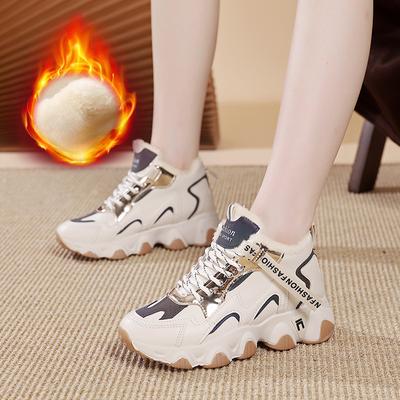 Женские зимние ботинки на толстой платформе, нескользящие короткие ботинки до щиколотки с подкладкой из искусственного меха, теплые теннисные кроссовки на шнуровке для бега и ходьбы