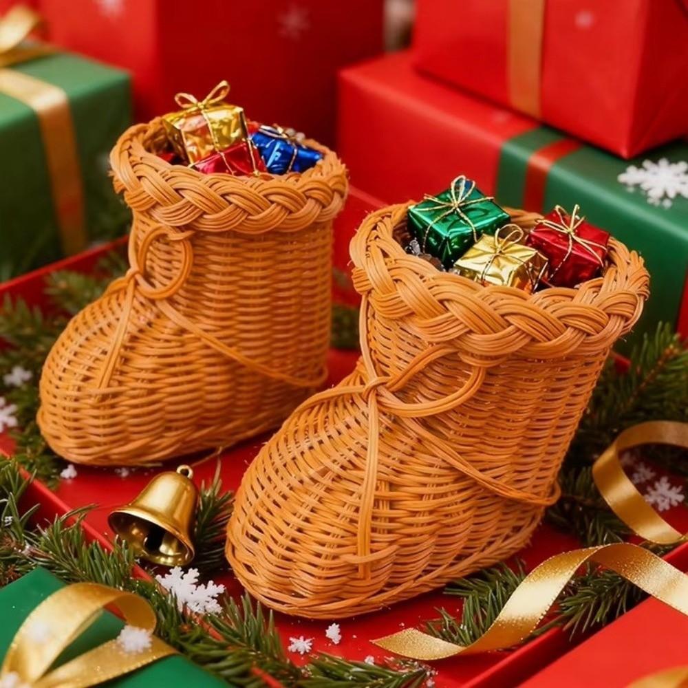 Handwoven Boot Shaped Basket Plastic Handwoven Storage Basket Christmas Gift Basket Living Room