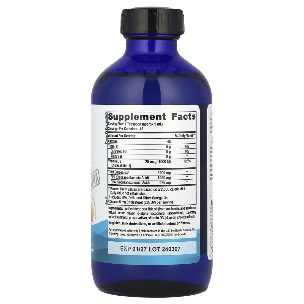 Ultimate Omega Extra, Lemon, 8 Fl Oz (237 Ml)