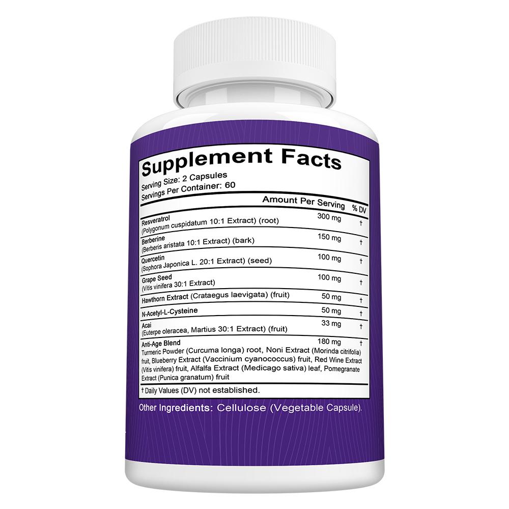 Mshuheene Resveratrol, Grape Seed, Berberine & Quercetin Supplement, 300mg, All-in-1, 120 Caps