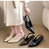 2025 Women's High Heels Pointed Toe Cover Toe Side Cutout  Women Heels Solid Studs Thin Heels Leisure Dress Sandalias De Mujer