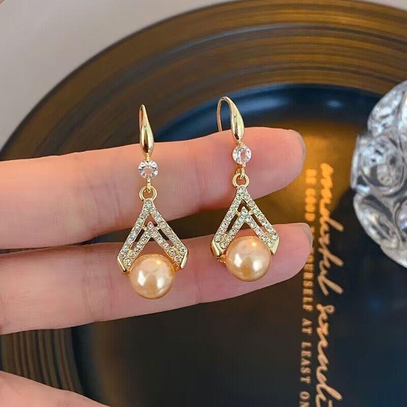 Waterdrop Champagne Color Imitation Pearl Drop Earring for Women Geometric Elegant Sweet Jewelry Girl Friend Gift