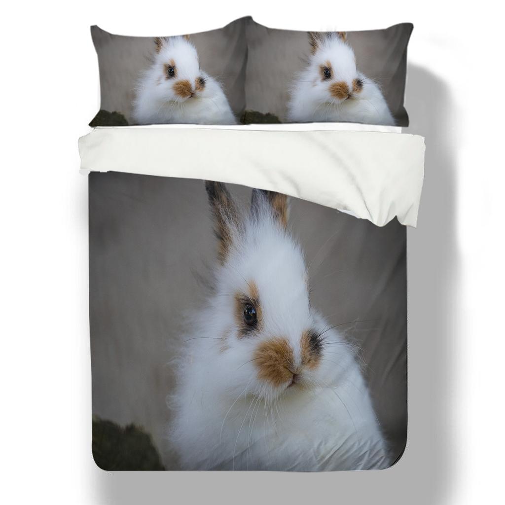 3D Rabbit Pattern Home Bedding Set 3D Animal Quilt Cover Pillow Case 2/3 Piece Zipper Super Soft Home Decoration Gift