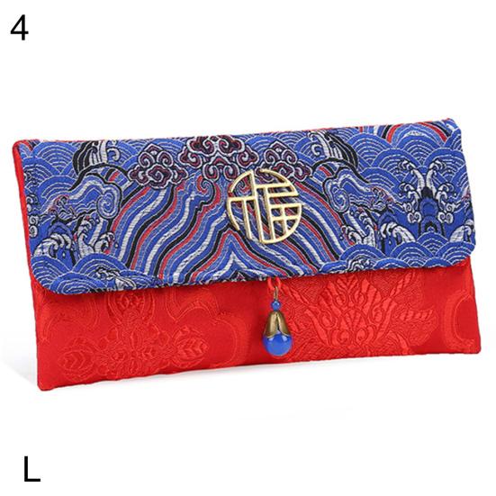 Сумка для денег в китайском стиле с цветочным принтом, тканевый конверт, красный карман, новогодний пакет