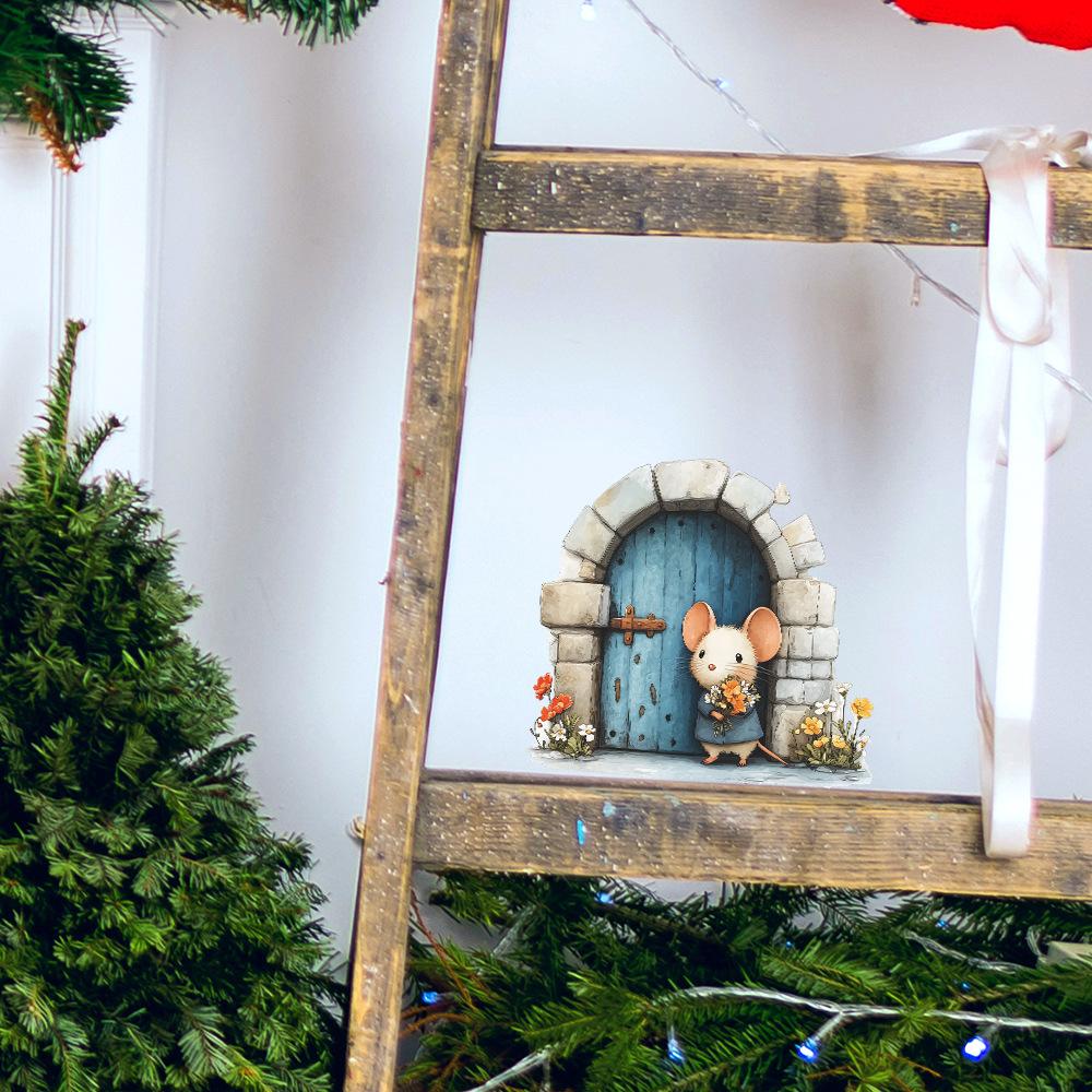 Мультяшная мышь с цветами у норки Сделай сам Съемная наклейка на стену для спальни гостиной Домашний декор