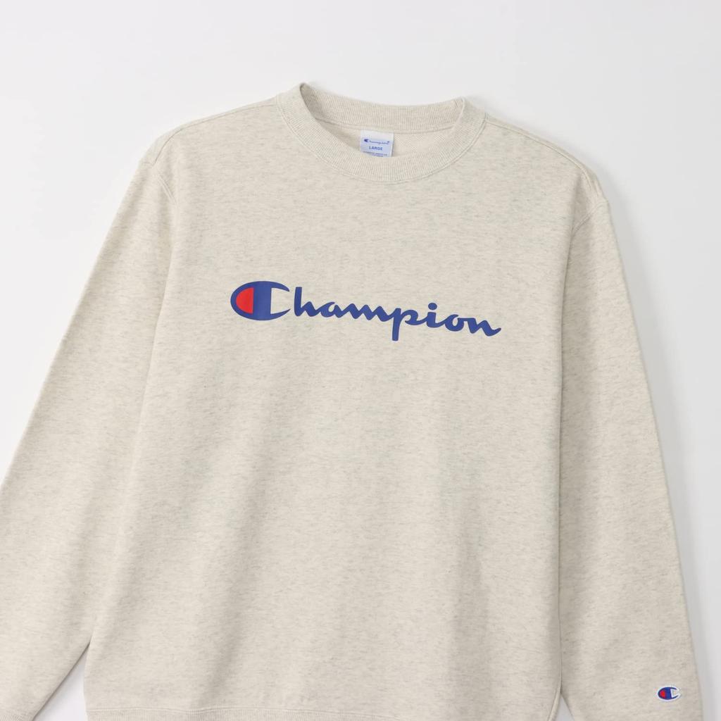 Champion Oatmeal Crew Neck Long Script Size S Men's Sweatshirt, Sleeve, Fleece, Logo, (C8-W043Z)