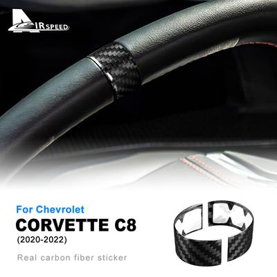 Наклейка из настоящего углеродного волокна для Chevrolet Corvette C8 2022, украшение на руль автомобиля, кольцо, аксессуары для интерьера