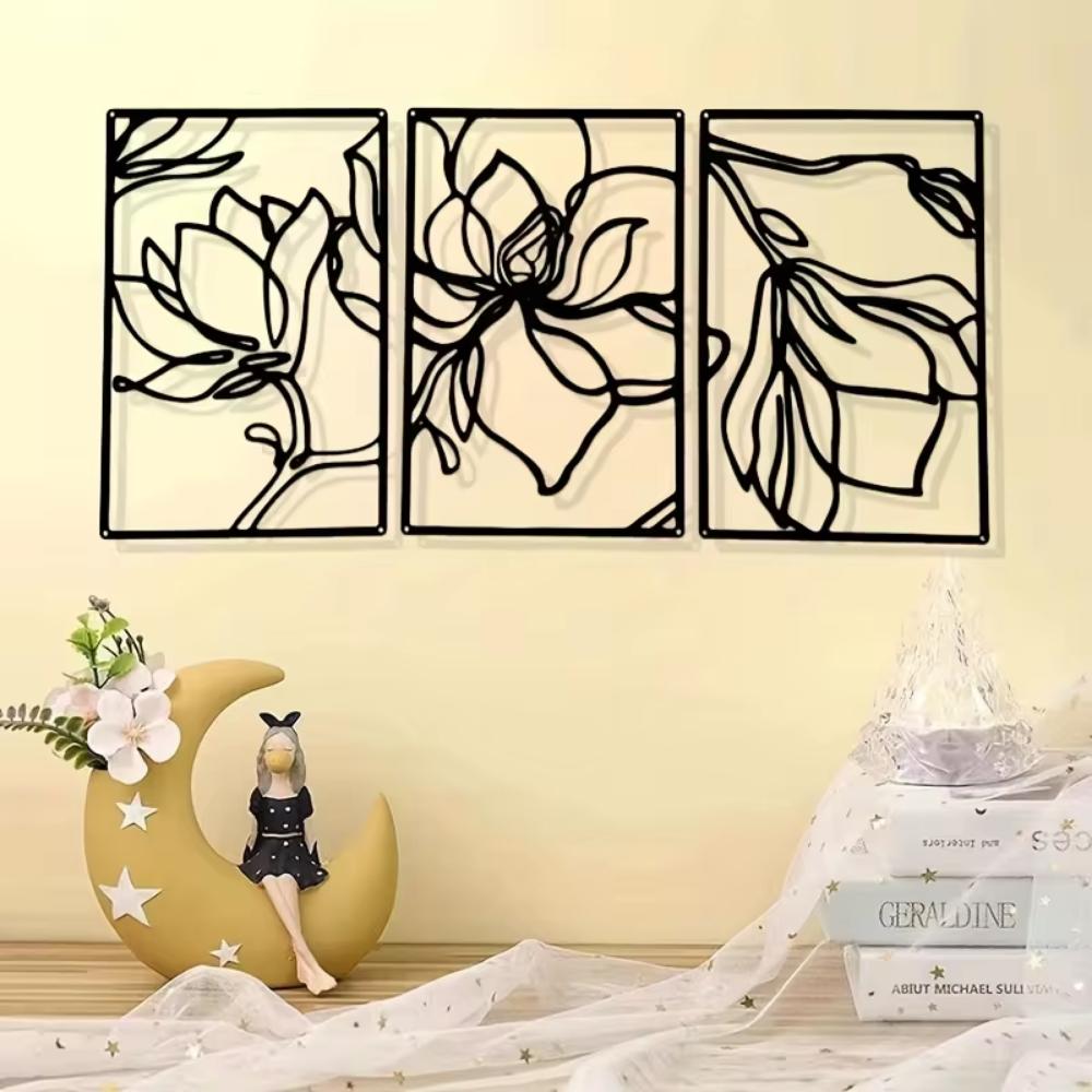 Metal Flowers Wall Decor - Modern Abstract Nature Floral Line Sculpture. Minimalist Hanging Wall Art for Your Home