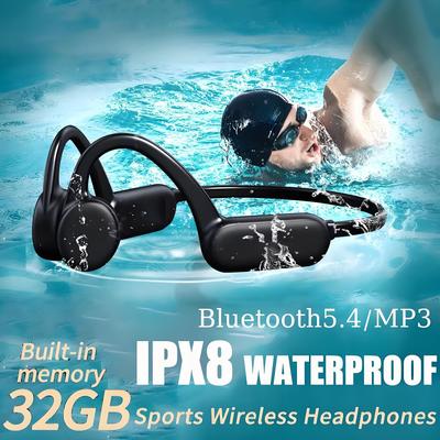 Наушники с костной проводимостью IPX8 Водонепроницаемые MP3 32 ГБ Bluetooth 5.4 Беспроводные наушники с микрофоном для плавания, спорта, фитнеса