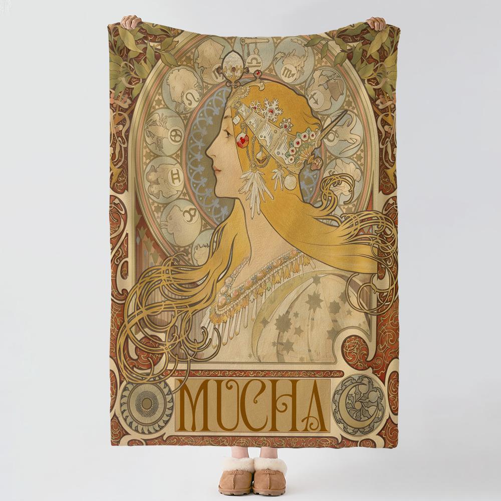 Искусство M-Mucha-a Плед из толстого комфортного фланелевого одеяла, Многоцелевое использование В помещении На улице Ежедневный сон
