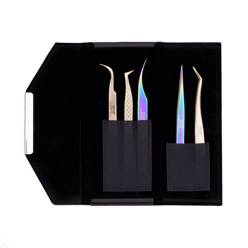 1pcs Portable Eyelash Tweezers Leather Storage Bag Anti-Drop Feature Beauty Case Cosmetics Tool Tweezer Kit Can Hold 5pcs