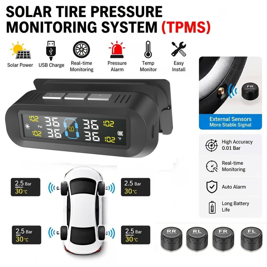 Система контроля давления в шинах TPMS Универсальное беспроводное солнечное зарядное устройство, Подходит для интеллектуального мониторинга шин автомобилей, домов на колесах,