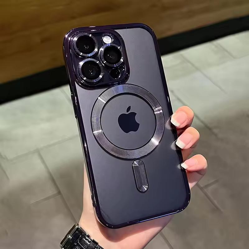 Роскошный магнитный прозрачный чехол с гальваническим покрытием для беспроводной зарядки Magsafe для iPhone 11 12 13 14 15 16 17 Pro Max 16E, ударопрочная силиконовая накладка