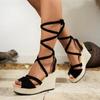 Ladies Shoes 2025 Peep Toe Women's Sandals New Lace-up Casual Best Seller Summer Plus Size Wedge Sandals Zapatos Mujer