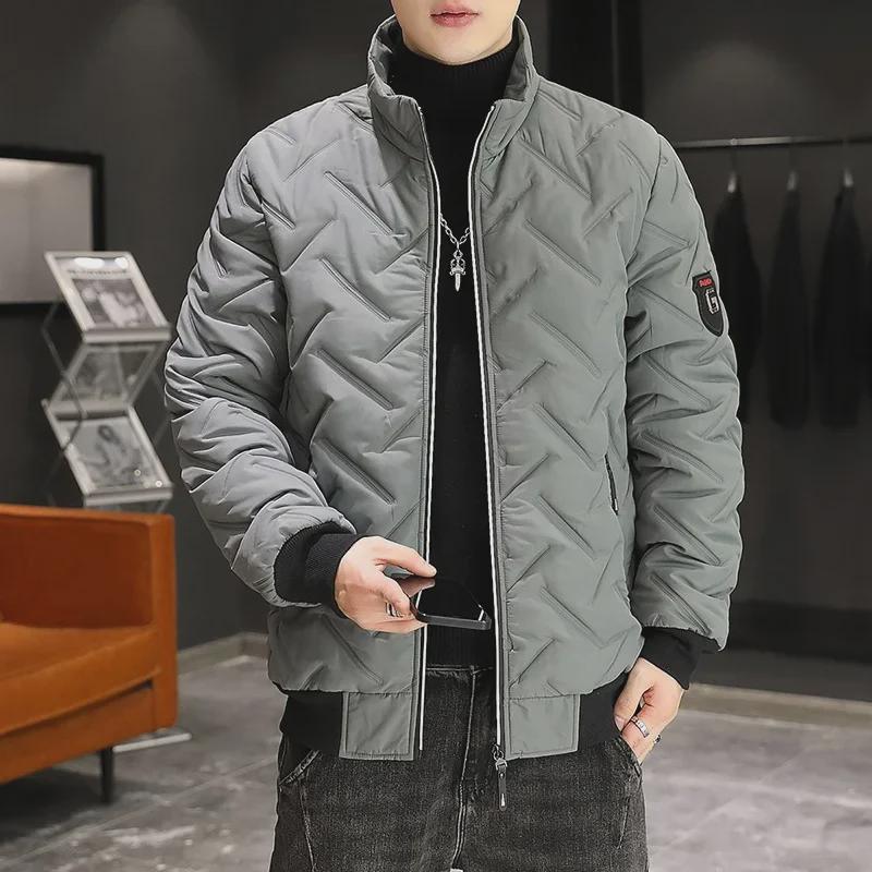 Мужское зимнее хлопковое пальто с воротником-стойкой - плотная, теплая, однотонная куртка