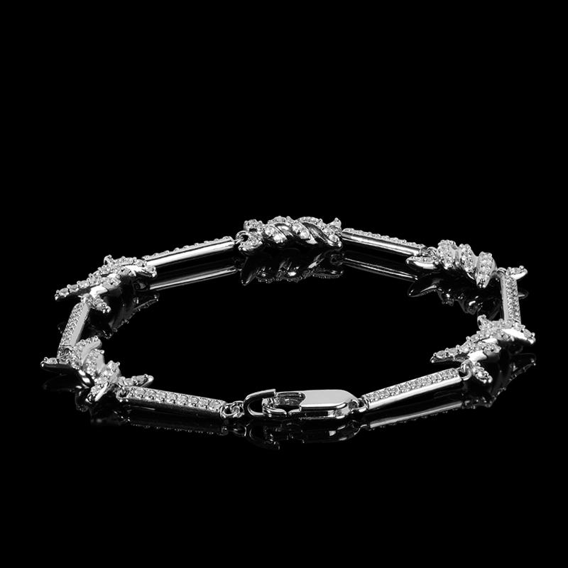 Hip Hop Miami Curb Bling Bling Bracelets Rhinestone Brass Crystal Cuban Thorn Bracelet Iced Out Women Fine Jewelry