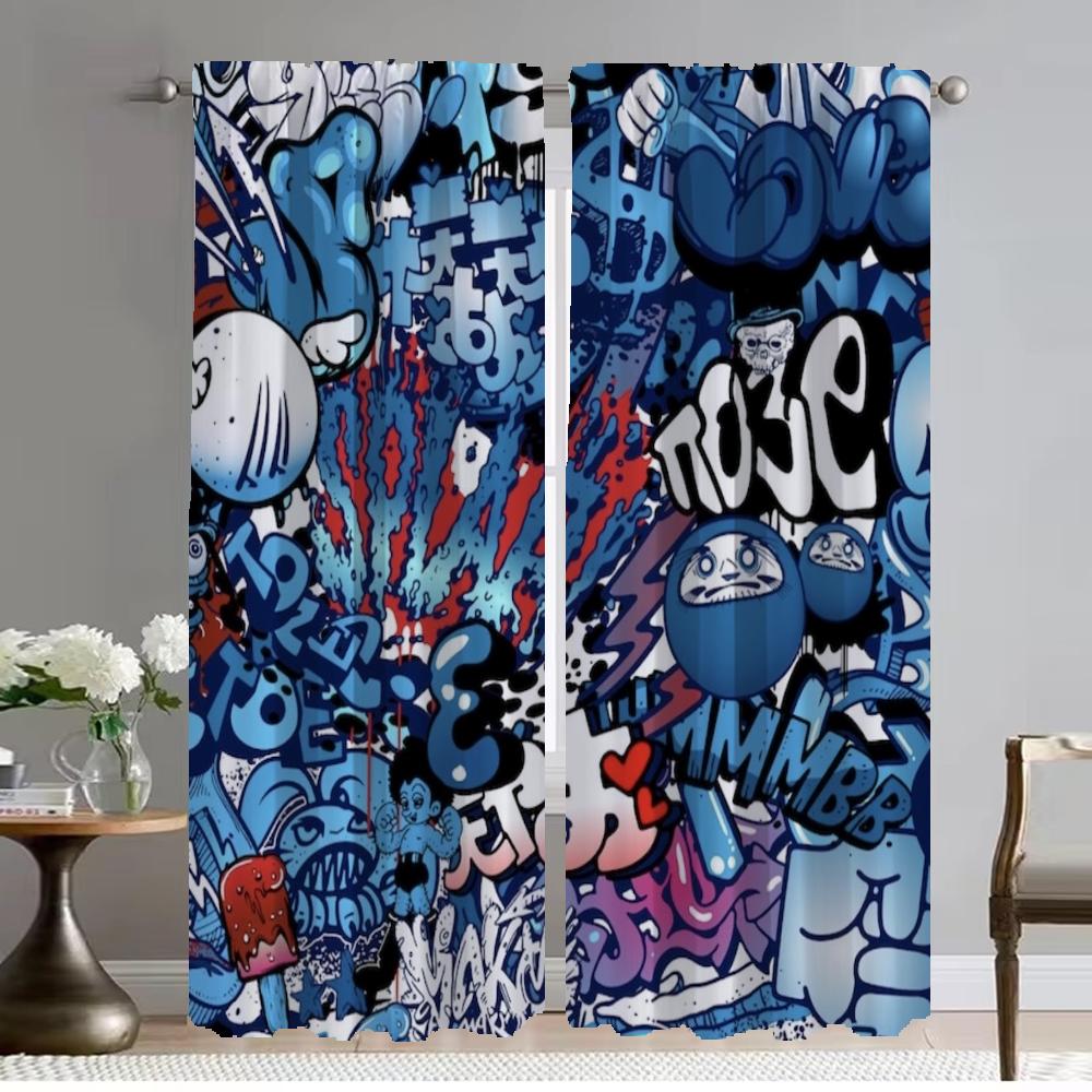 Современные шторы для гостиной, 2 шт., хип-хоп, граффити, затемняющие шторы, домашний интерьер, шторы для камеры, перегородки для детей